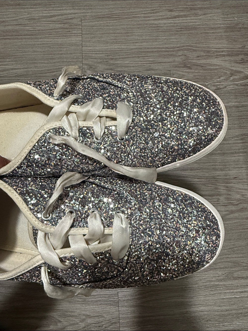 Keds X Kate Spade Sneaker Womens 10 Silver Champion Glitter Low Lace Up - Picture 11 of 16